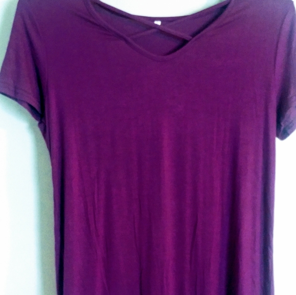 Ladies Purple Criss Cross V-Neck Top SZ Large - Picture 2 of 7
